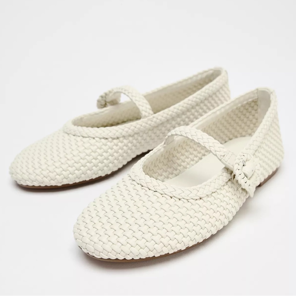 Zara Braided Basketweave Ballet Flats Maryjanes- 8 Nwot